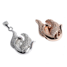 Silver-Plated Copper Swan Jewelry Pendant with Cubic Zircon